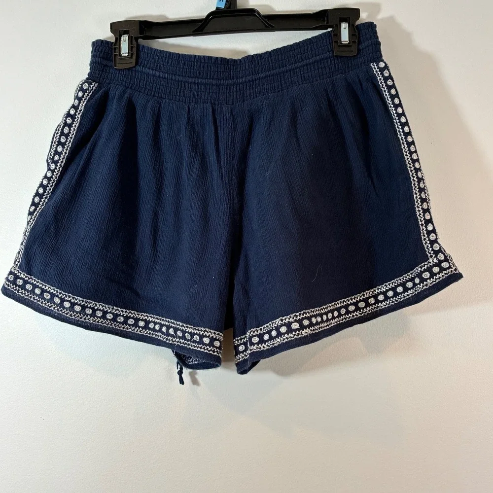 J.‎ Crew Embroidered Shorts Cotton Blend Drawstring Waist Boho Y2K Blue Size 6